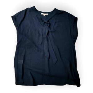 Gibson*Latimer Black Tie Neck Blouse Medium